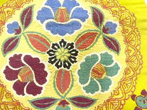 アンティーク　絵皿に椿模様織出し名古屋帯